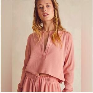 Free People Early Night Set Cropped LS Thermal Top with Matching Shorts Size S